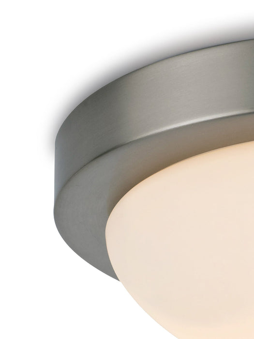 Deco Porter IP44 2 Light E27 Large Flush Ceiling Light, Satin Nickel With Opal White Glass • D0397