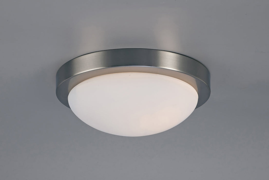 Deco Porter IP44 2 Light E27 Large Flush Ceiling Light, Satin Nickel With Opal White Glass • D0397