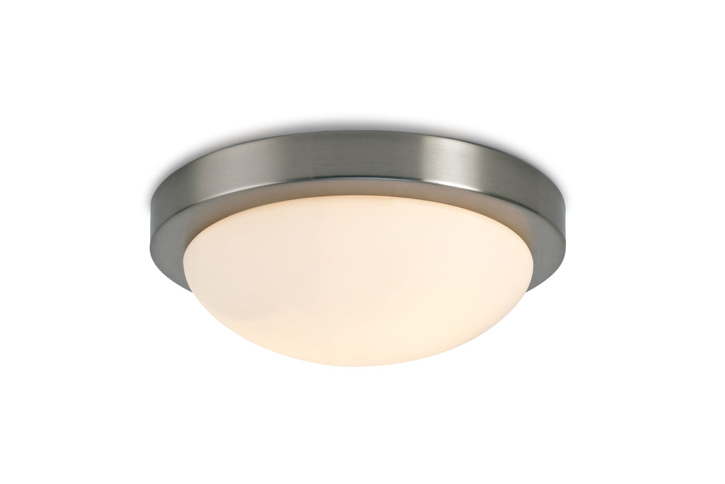 Deco Porter IP44 2 Light E27 Large Flush Ceiling Light, Satin Nickel With Opal White Glass • D0397