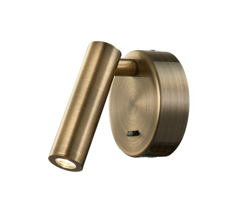 Mantra Fusion M6077 Prea Wall/Reading Light, 3W LED, 3000K, 210lm, Switched, Antique Brass, 3yrs Warranty • M6077