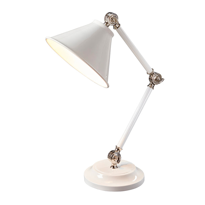 Elstead Lighting PV-ELEMENT-WPN Provence Element Single Light Table Lamp in Gloss White And Polished Nickel Finish