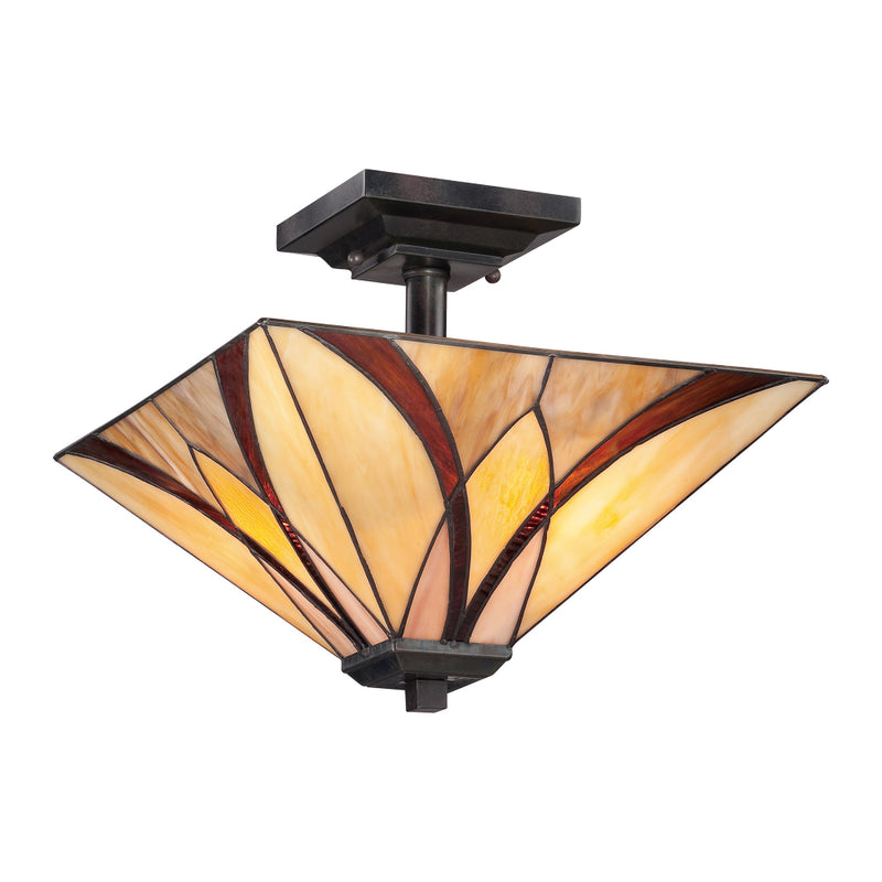 Asheville 2 Light Valiant Bronze Tiffany Semi-Flush Ceiling Light