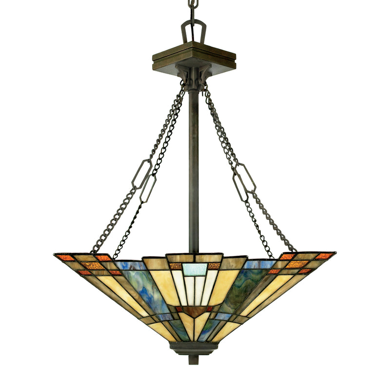 Inglenook 3 Light Valiant Bronze Tiffany Pendant Ceiling Light