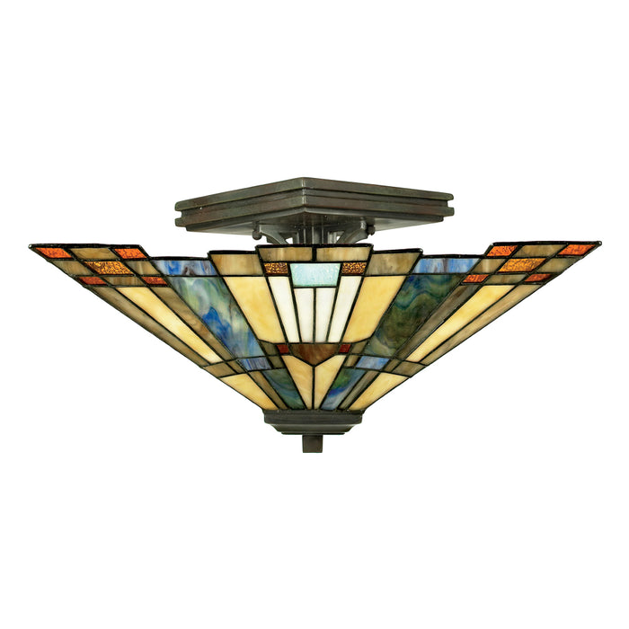 Inglenook 2 Light Valiant Bronze Tiffany Semi-Flush Ceiling Light
