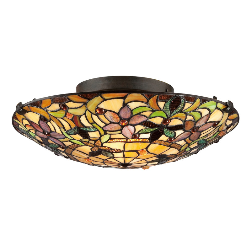 Elstead Lighting QZ/KAMI/P Kami 3 Light Vintage Bronze Tiffany Pendant Ceiling Light