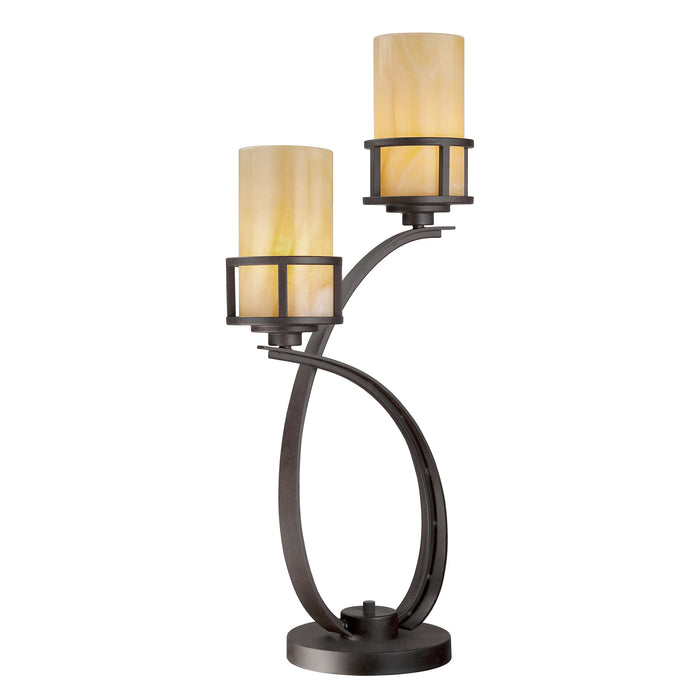 Quoizel QZ-KYLE-TL Kyle 2 Light Table Lamp in Imperial Bronze Finish Complete With Butterscotch Onyx Shades