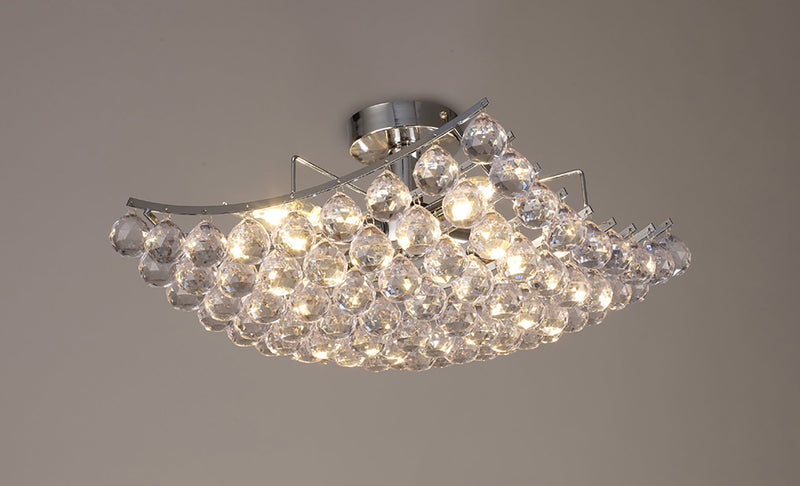 Deco Rayne Flush Square Square Ceiling Lamp With Acrylic Spheres, 4 Light E14 Polished Chrome Finish • D0421