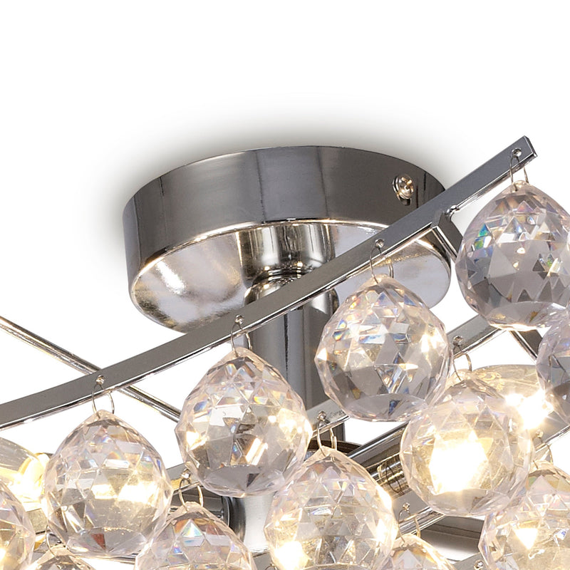 Deco Rayne Flush Square Square Ceiling Lamp With Acrylic Spheres, 4 Light E14 Polished Chrome Finish • D0421