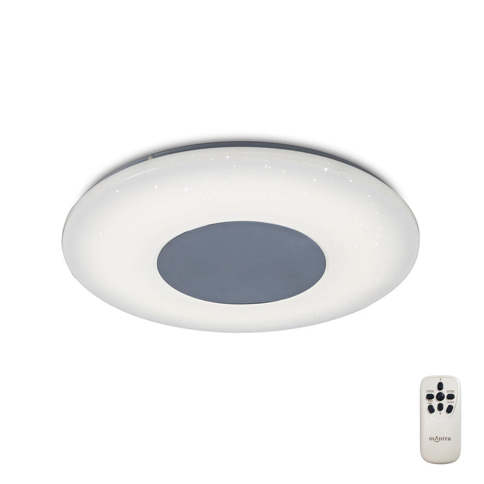 Mantra M5933 Reef Ceiling 45cm Round 48W LED 3000-6500K Tuneable, 3500lm, Remote Control Chrome/ White, 3yrs Warranty • M5933