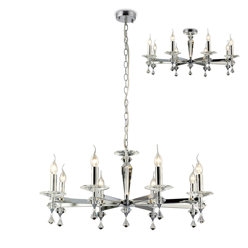 Diyas IL30598 Renzo Pendant Semi-Flush Convertible 8 Light Polished Chrome/Crystal • IL30598