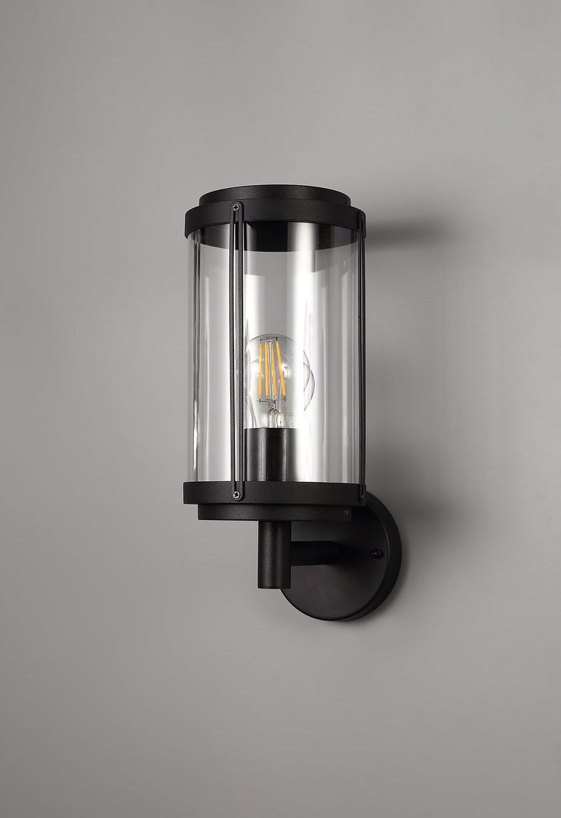 Deco Reva Upward Wall Lamp, 1 x E27, IP44, Black/Clear PC, 2yrs Warranty • D0549