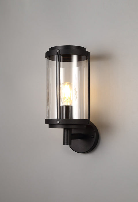 Deco Reva Upward Wall Lamp, 1 x E27, IP44, Black/Clear PC, 2yrs Warranty • D0549