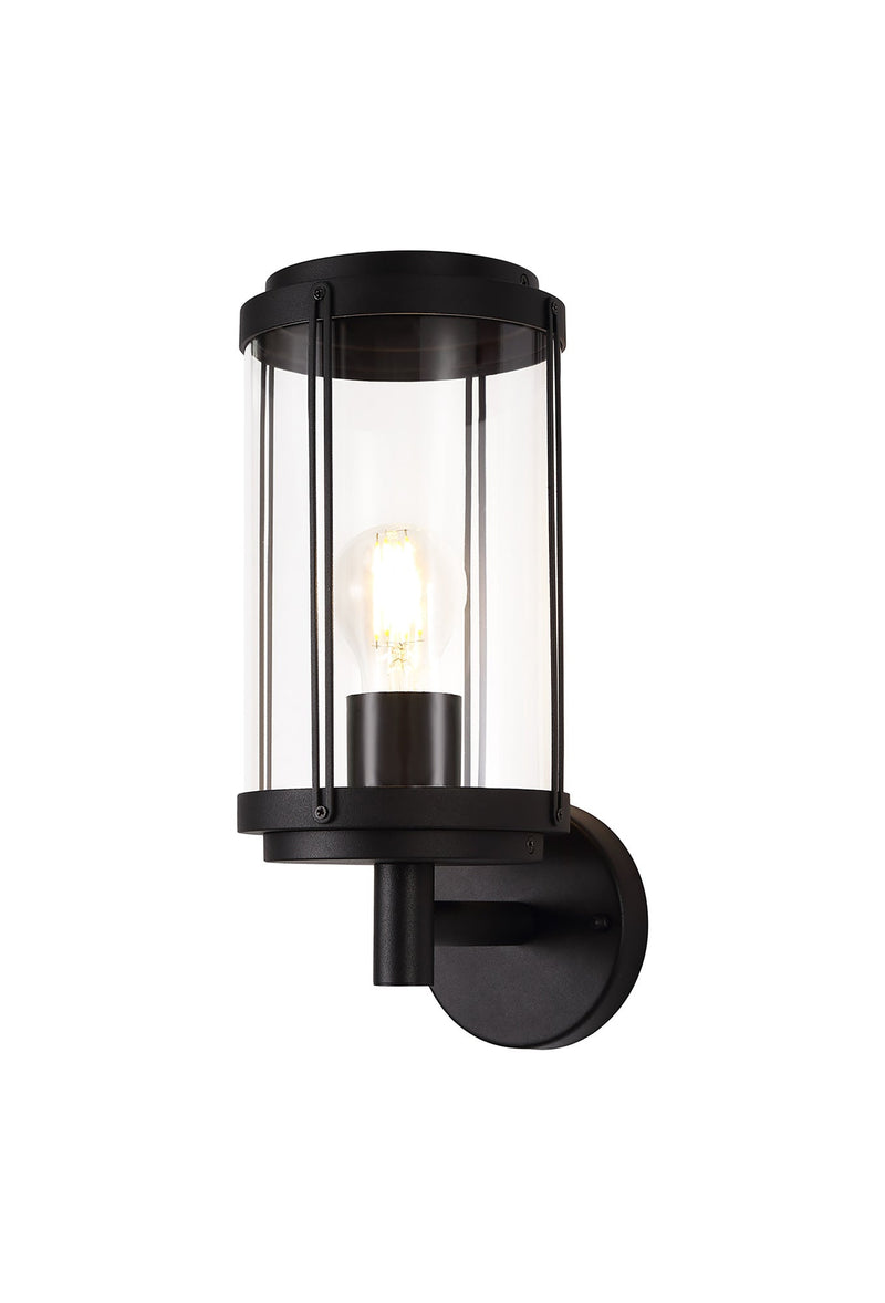 Deco Reva Upward Wall Lamp, 1 x E27, IP44, Black/Clear PC, 2yrs Warranty • D0549