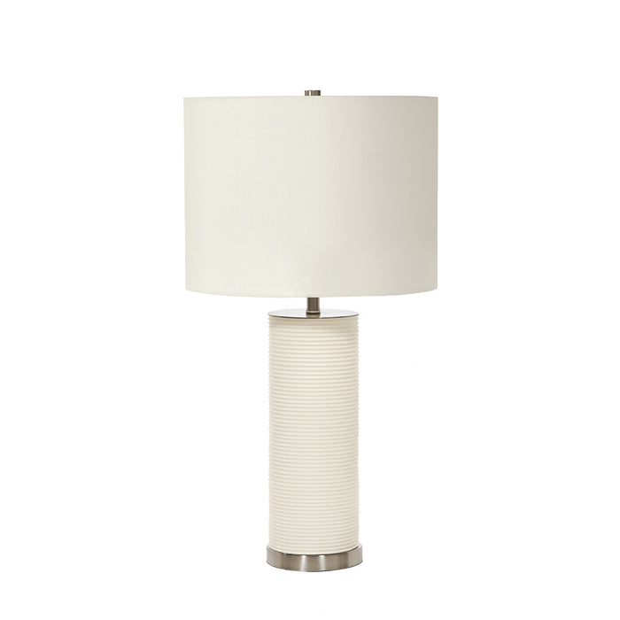 Elstead Lighting RIPPLE-TL-WHT Ripple White Single Light Table Lamp Complete With White Faux Linen Shade