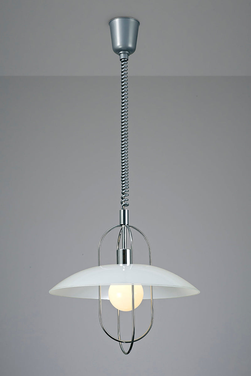 Deco Riva Rise & Fall Pendant 1 Light E27, Polished Chrome/Opal White Glass Shade • D0265