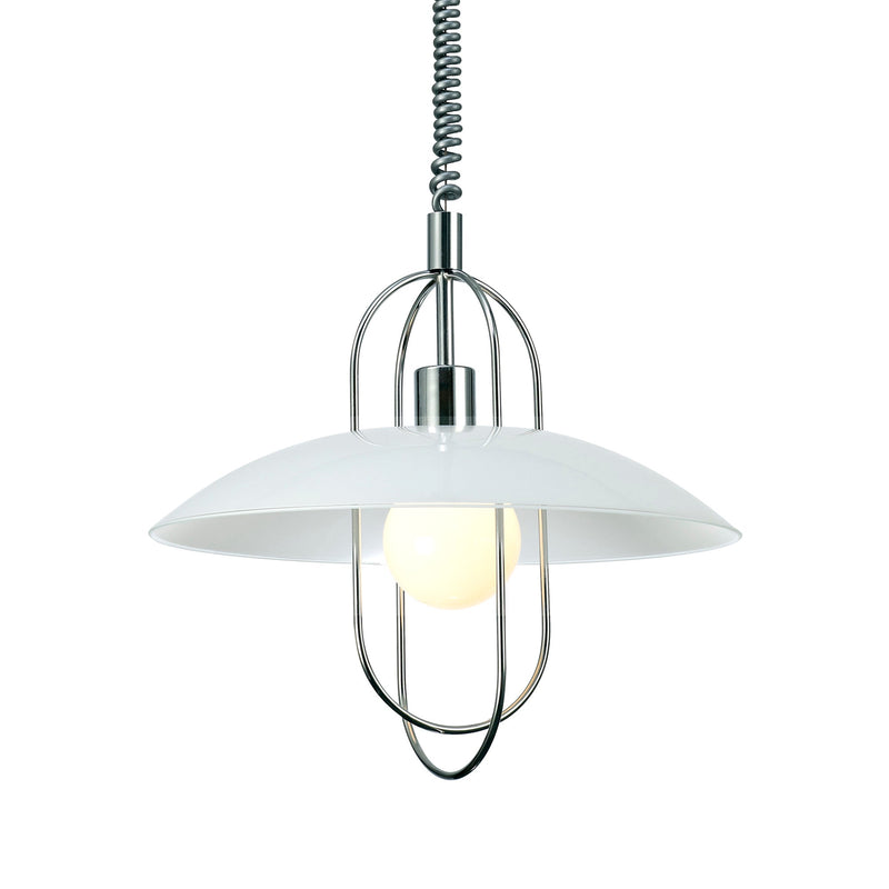 Deco Riva Rise & Fall Pendant 1 Light E27, Polished Chrome/Opal White Glass Shade • D0265