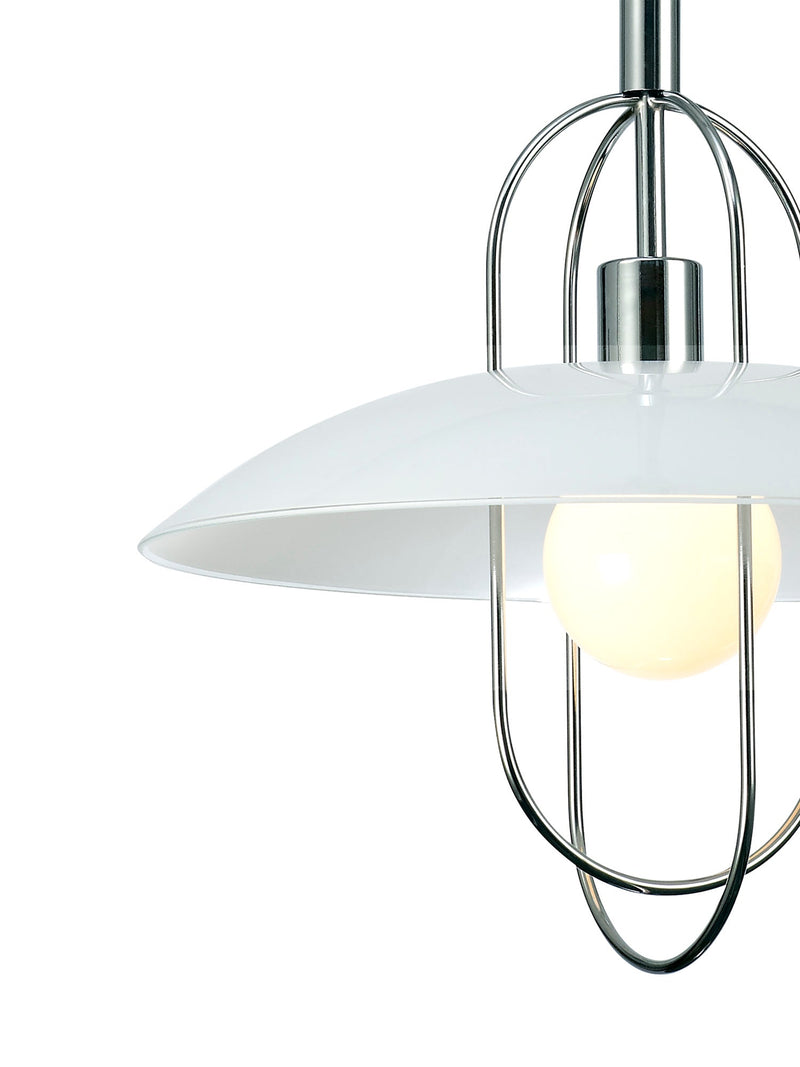 Deco Riva Rise & Fall Pendant 1 Light E27, Polished Chrome/Opal White Glass Shade • D0265