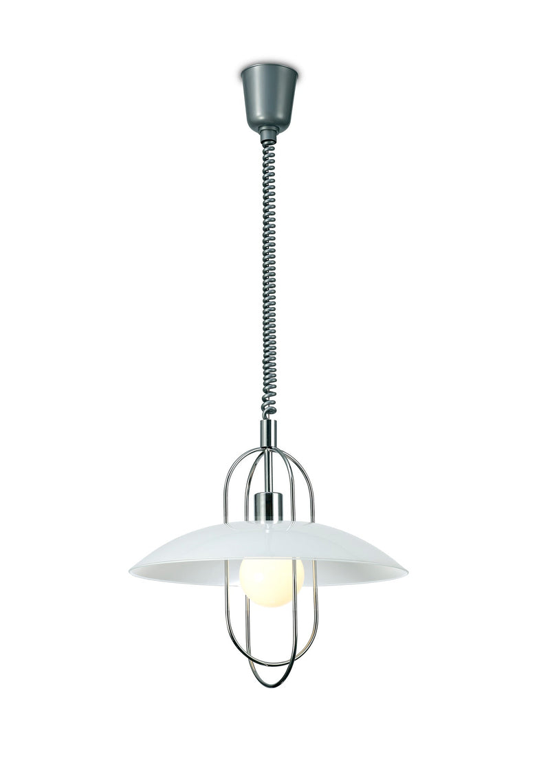 Deco Riva Rise & Fall Pendant 1 Light E27, Polished Chrome/Opal White Glass Shade • D0265