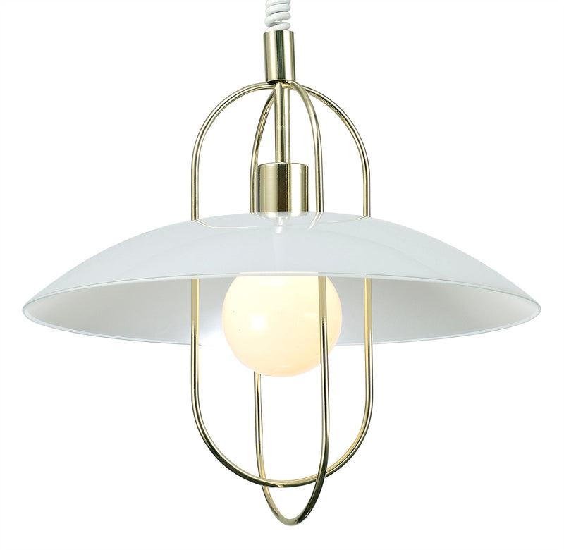 Deco Riva Rise & Fall Pendant 1 Light E27, Polished Brass/Opal White Glass Shade • D0266