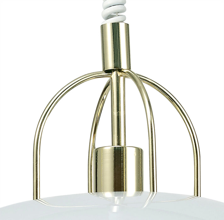 Deco Riva Rise & Fall Pendant 1 Light E27, Polished Brass/Opal White Glass Shade • D0266