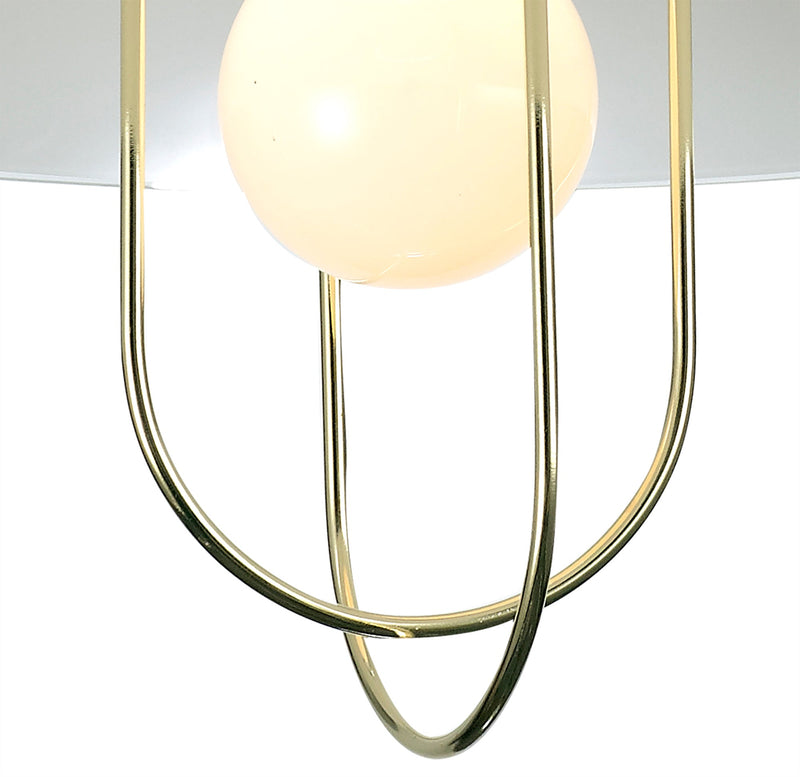 Deco Riva Rise & Fall Pendant 1 Light E27, Polished Brass/Opal White Glass Shade • D0266