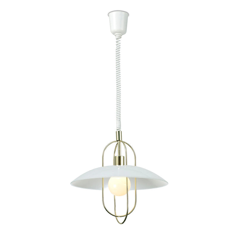Deco Riva Rise & Fall Pendant 1 Light E27, Polished Brass/Opal White Glass Shade • D0266