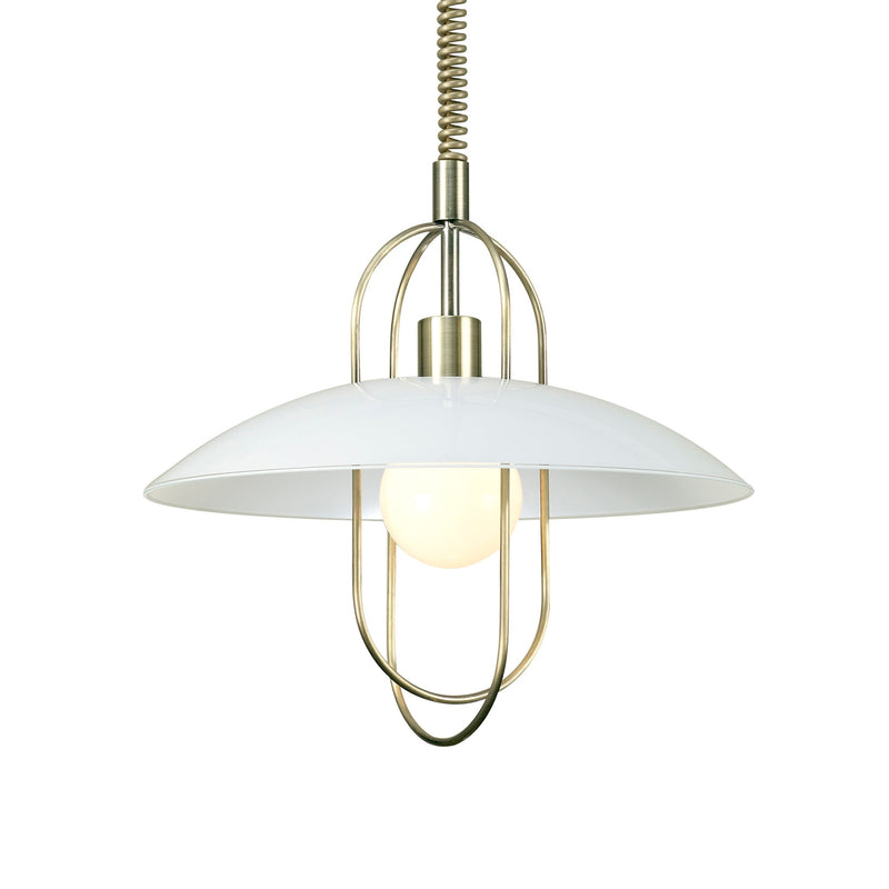Deco Riva Rise & Fall Pendant 1 Light E27, Antique Brass/Opal White Glass Shade • D0267