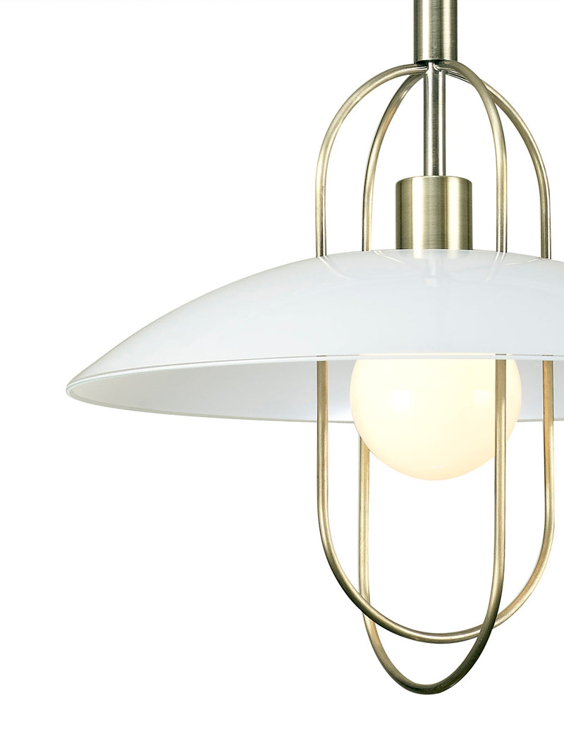 Deco Riva Rise & Fall Pendant 1 Light E27, Antique Brass/Opal White Glass Shade • D0267