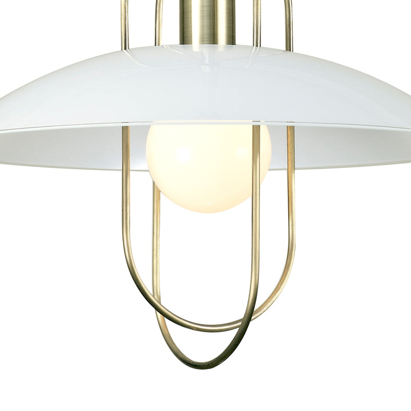 Deco Riva Rise & Fall Pendant 1 Light E27, Antique Brass/Opal White Glass Shade • D0267