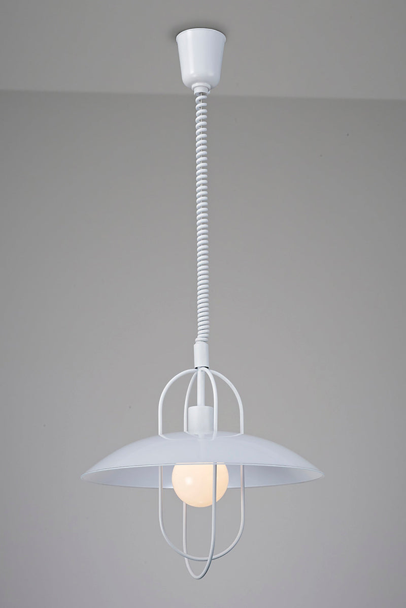 Deco Riva Rise & Fall Pendant 1 Light E27, Matt White/Opal White Glass Shade • D0268