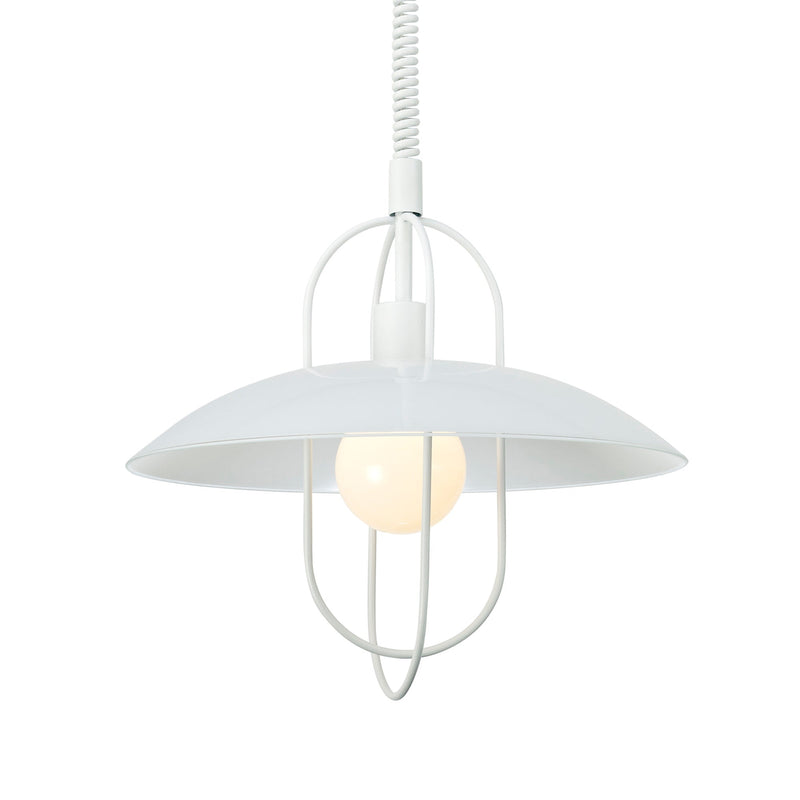 Deco Riva Rise & Fall Pendant 1 Light E27, Matt White/Opal White Glass Shade • D0268
