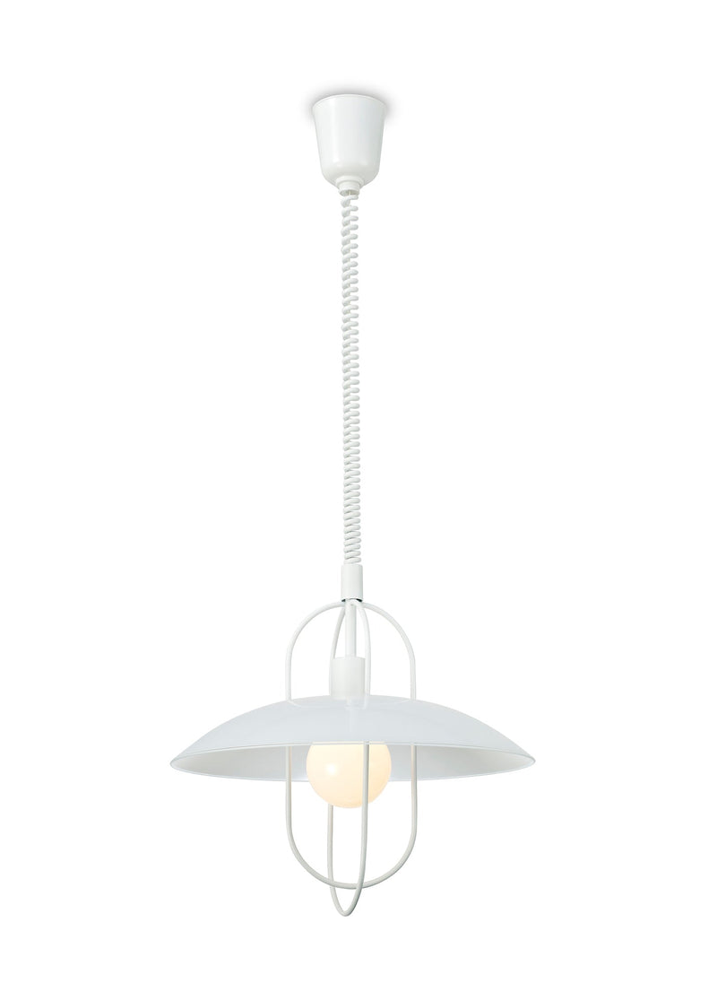 Deco Riva Rise & Fall Pendant 1 Light E27, Matt White/Opal White Glass Shade • D0268