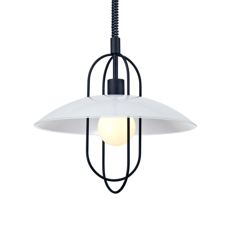 Deco Riva Rise & Fall Pendant 1 Light E27, Matt Black/Opal White Glass Shade • D0269