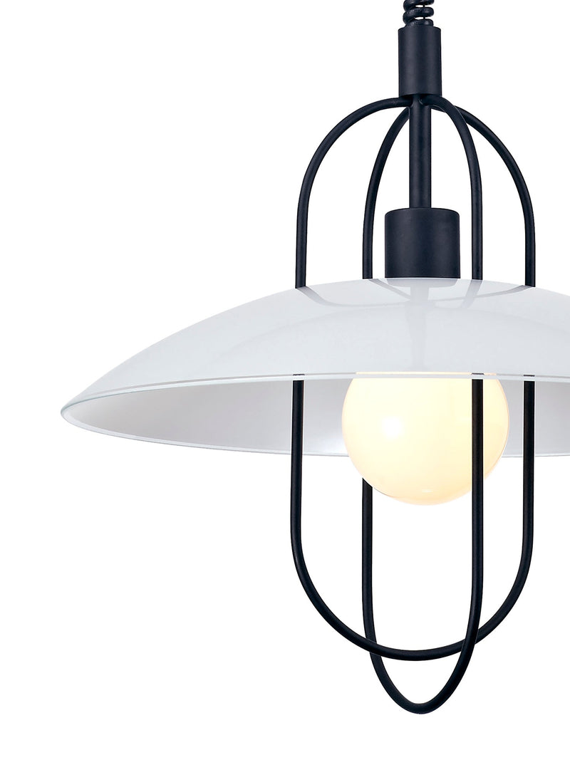 Deco Riva Rise & Fall Pendant 1 Light E27, Matt Black/Opal White Glass Shade • D0269