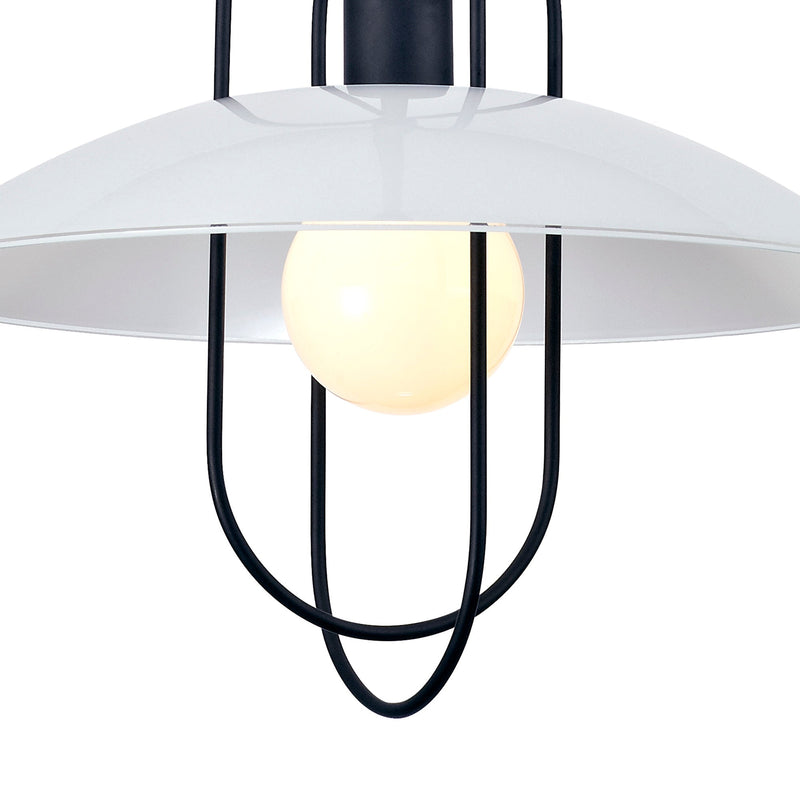 Deco Riva Rise & Fall Pendant 1 Light E27, Matt Black/Opal White Glass Shade • D0269