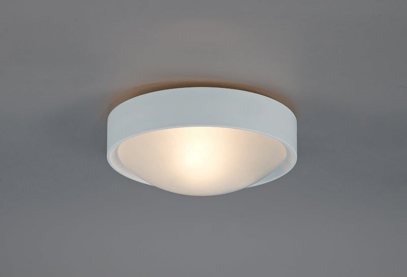 Deco Rondo IP44 1 Light E27 Flush Ceiling Light, White Frame With Frosted Glass • D0398