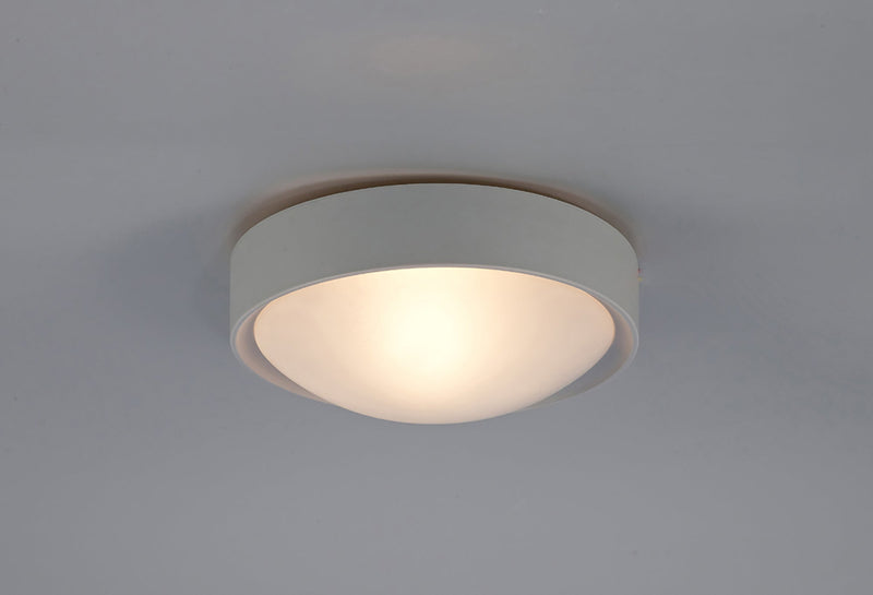 Deco Rondo IP44 1 Light E27 Flush Ceiling Light, Silver Frame With Frosted Glass • D0399