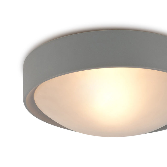 Deco Rondo IP44 1 Light E27 Flush Ceiling Light, Silver Frame With Frosted Glass • D0399
