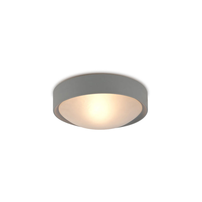 Deco Rondo IP44 1 Light E27 Flush Ceiling Light, Silver Frame With Frosted Glass • D0399