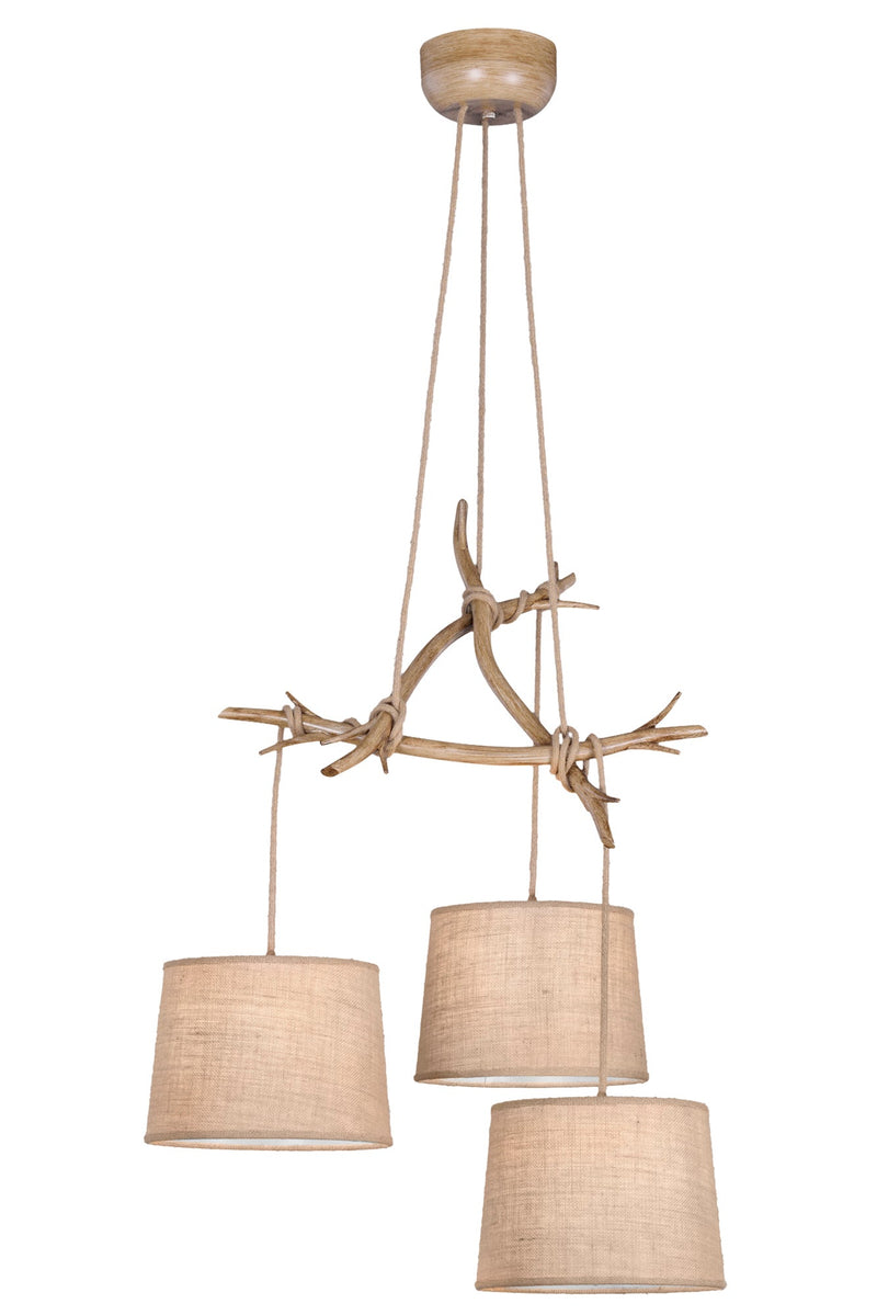 Mantra M6176 Sabina Pendant 3 x E27 (Max 40W), Imitation Wood, Linen Shade • M6176