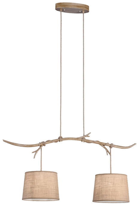 Mantra M6177 Sabina Pendant 2 x E27 (Max 40W), Imitation Wood, Linen Shade • M6177