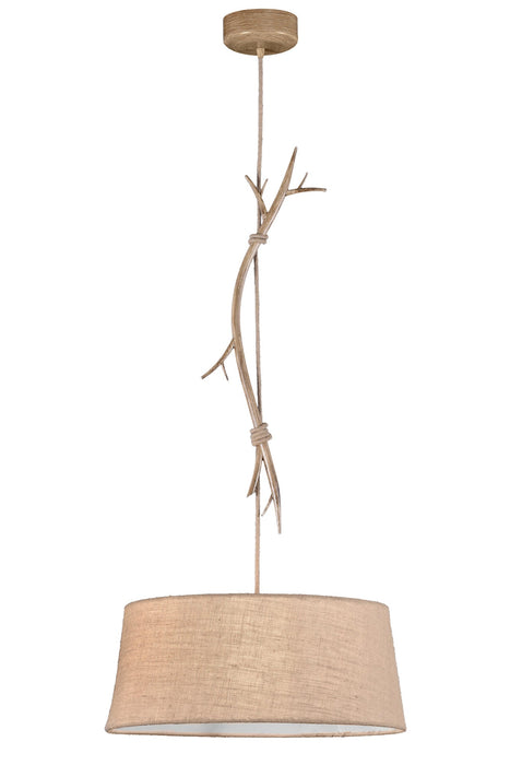 Mantra M6178 Sabina Pendant 60cm Round, 1 x E27 (Max 40W), Imitation Wood, Linen Shade • M6178