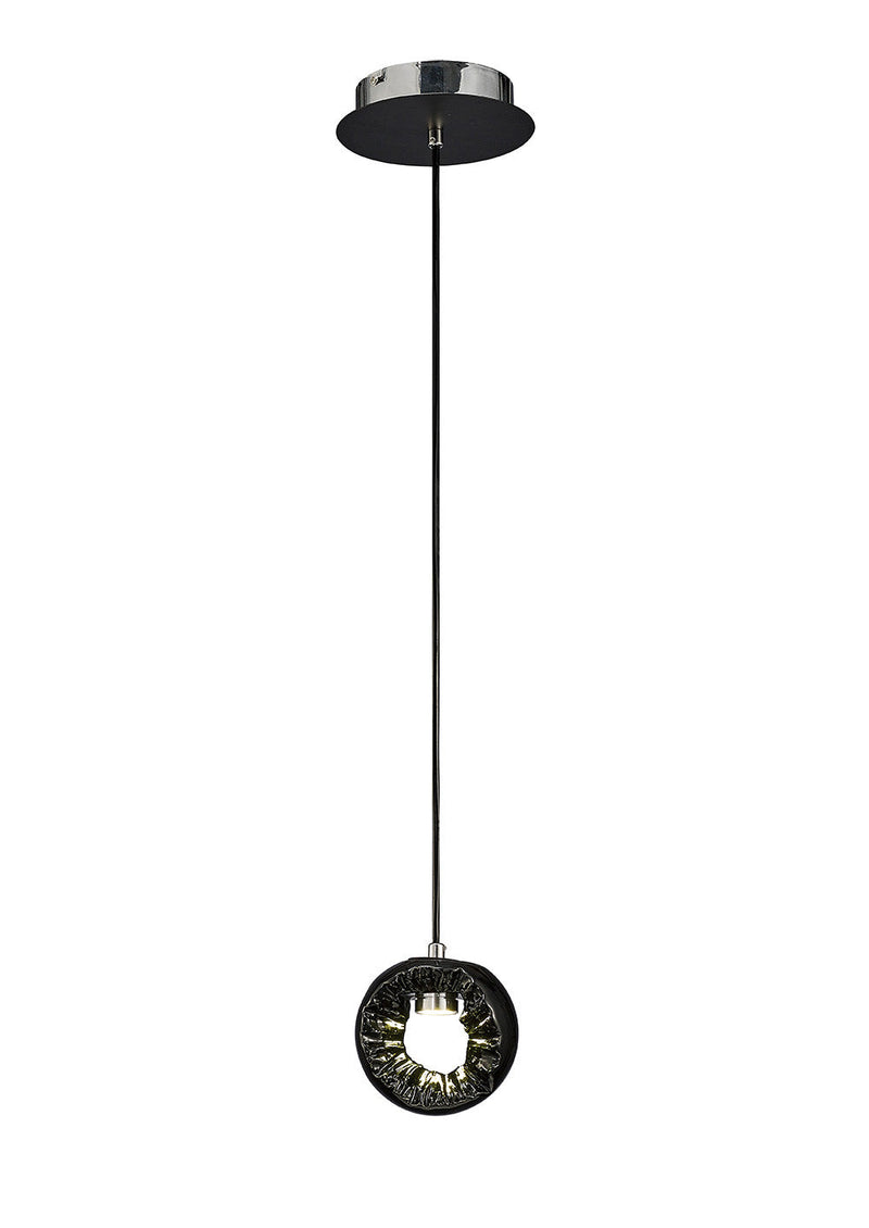 Diyas Salvio Ceramic Round Sculpture Pendant 1 x 3W LED Chrome/Black, 3yrs Warranty • IL80066