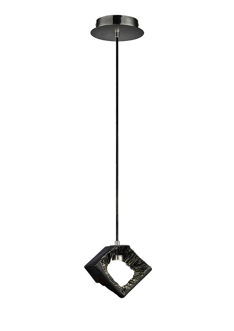 Diyas Salvio Ceramic Square Sculpture Pendant 1 x 3W LED Chrome/Black, 3yrs Warranty • IL80068