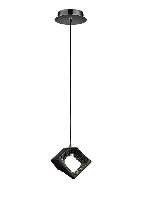 Diyas Salvio Ceramic Square Sculpture Pendant 1 x 3W LED Chrome/Black, 3yrs Warranty • IL80068