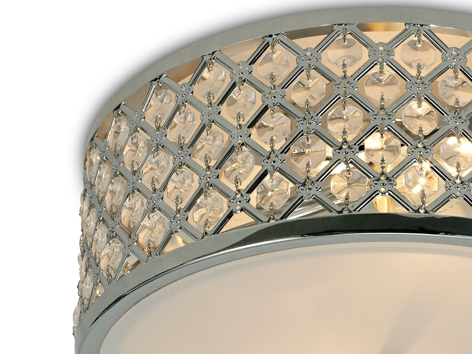 Deco Sasha 2 Light E14, Flush Ceiling Light, 300mm Round, Polished Chrome With Crystal Glass And Opal Glass Diffuser • D0411