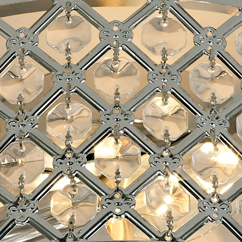 Deco Sasha 2 Light E14, Flush Ceiling Light, 300mm Round, Polished Chrome With Crystal Glass And Opal Glass Diffuser • D0411