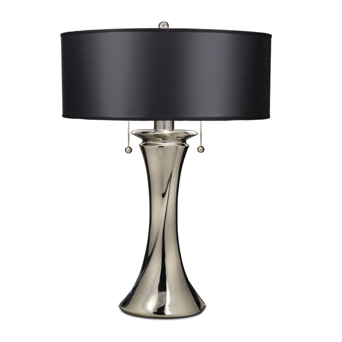 Elstead Lighting SF-MANHATTAN Manhattan 2 Light Table Lamp in Polished Nickel Finish Complete With Black Opaque/Silver Foil Shade