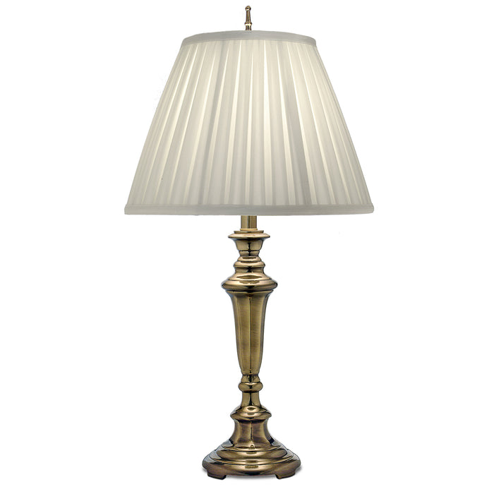 Elstead Lighting SF-ROOSEVELT Roosevelt Single Light Table Lamp in Burnished Brass Finish Complete With Oyster Silk Sheen Pleat Shade