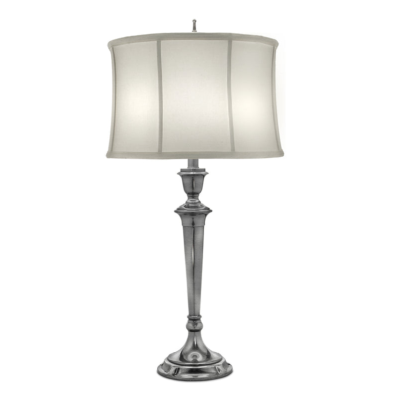Elstead Lighting SF-SYRACUSE-AN Syracuse Single Light Table Lamp in Antique Nickel Finish Complete With Off White Silk Shantung Shade